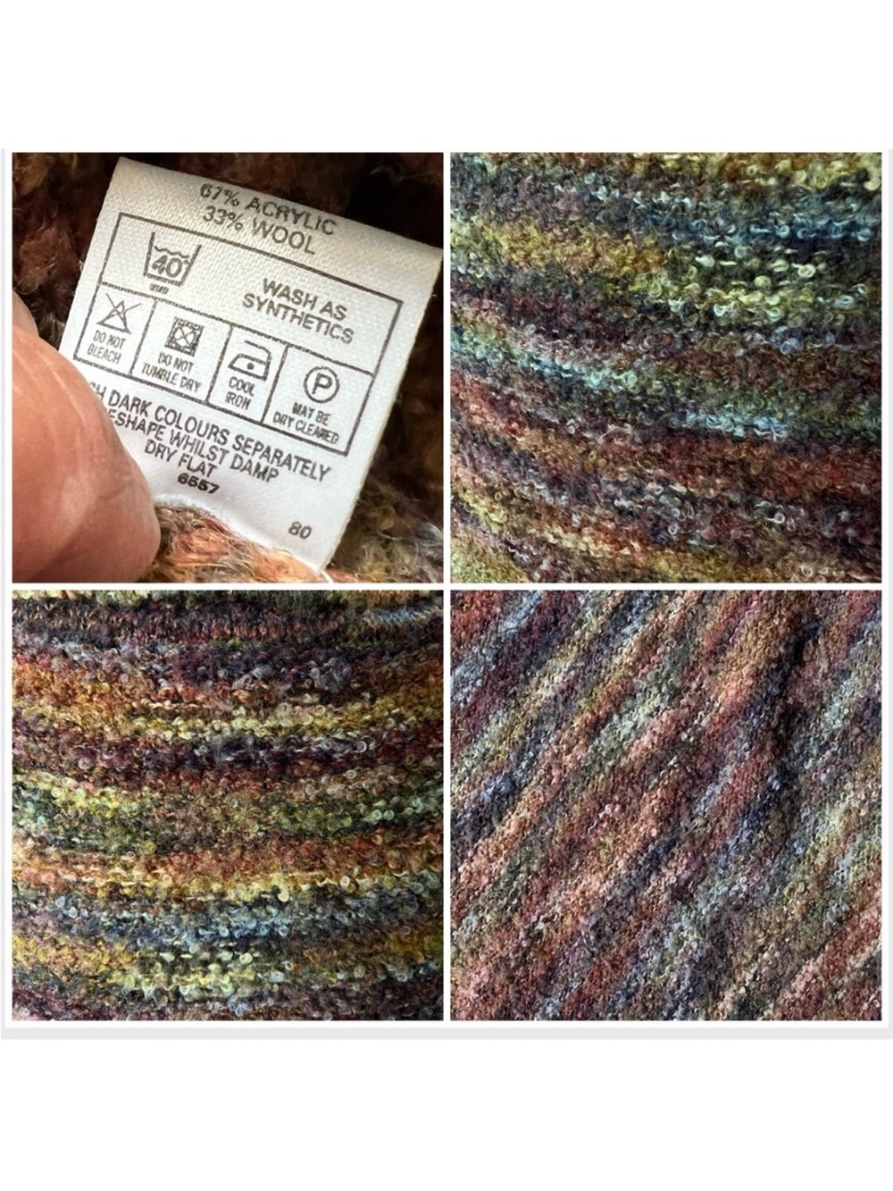 Vintage Bouclé Turtleneck Sweater Longline Oversized Space-Dyed Knit Brown - Picture 4 of 4